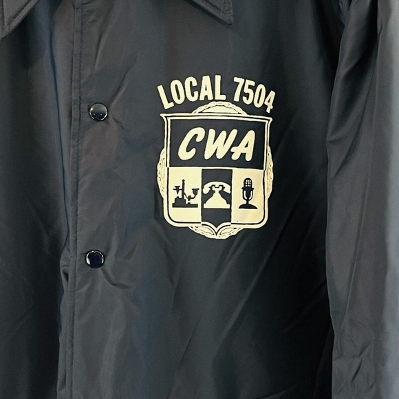 Vtg Mens XL Communication Workers of‎ America CWA Local 7504 Blue Sherpa Coat - Picture 2 of 7